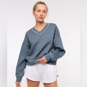 Abercrombie & Fitch Slate Blue V-Neck Pullover with White Trim